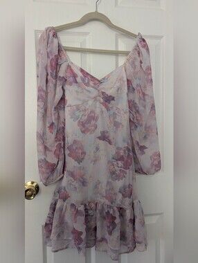 Chi Chi London Floral Lilac Puff-Sleeve Mini Dress